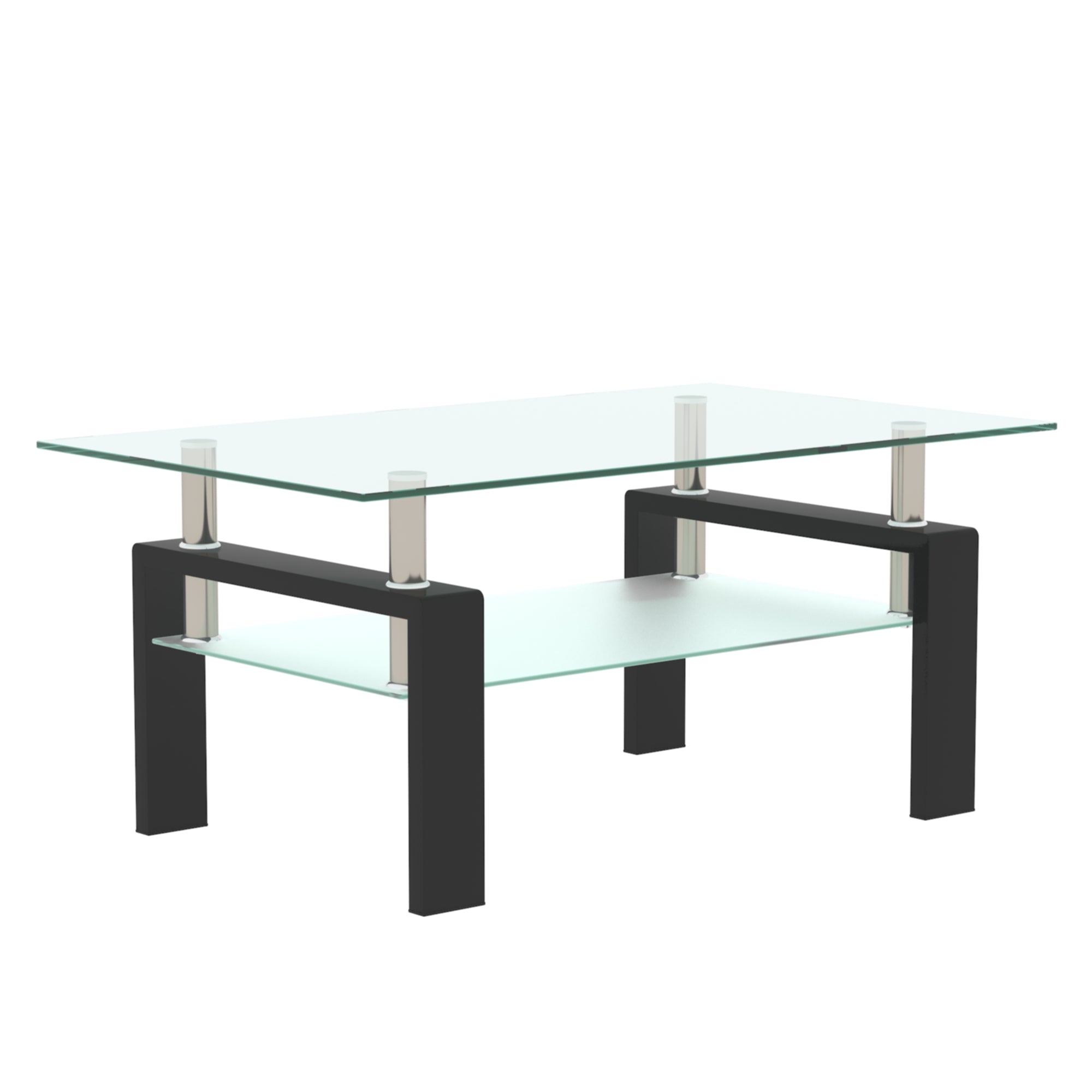 Rechthoekige Glazen Salontafel, Transparant Glas, Moderne Woonkamertafel, Zwart