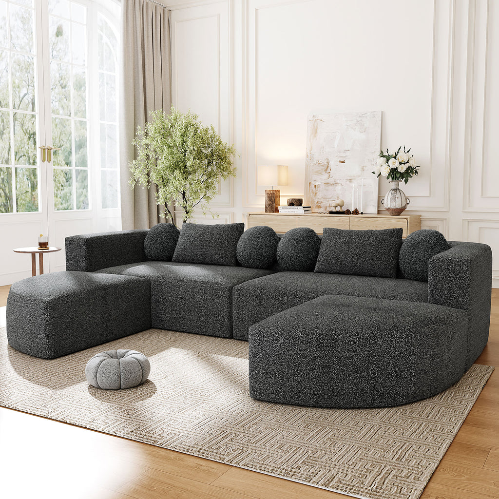 Modulaire Hoekbank 114.9" Vrij Combineerbaar, Slaapbank, Compressiebank met Diepe Zitting en Gebogen Design, Zwart