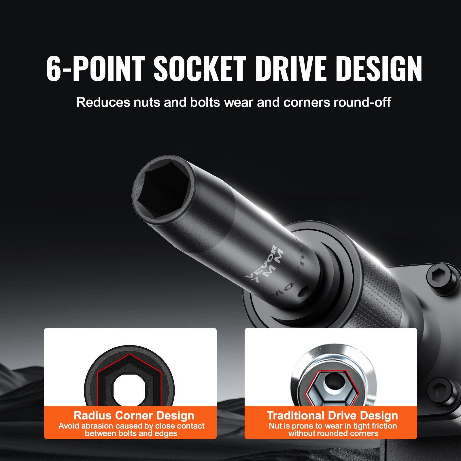 9-delige Diepe Dopsleutelset 1/2", Metrisch 29-38mm, 6-kant Cr-Mo Staal, voor Autoreparatie, met Opbergkoffer