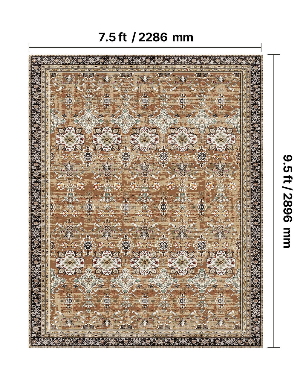 Area Rug, 7.5 X 9.5 Ft Large Washable Rug, Non - Slip And Tear - Resistant Soft Carpet, Pet & Child Friendly Vintage Area Rugs, Indoor Mat For Bedroom, Living Room, Office, Entryway, Brown Green - Noventis Home