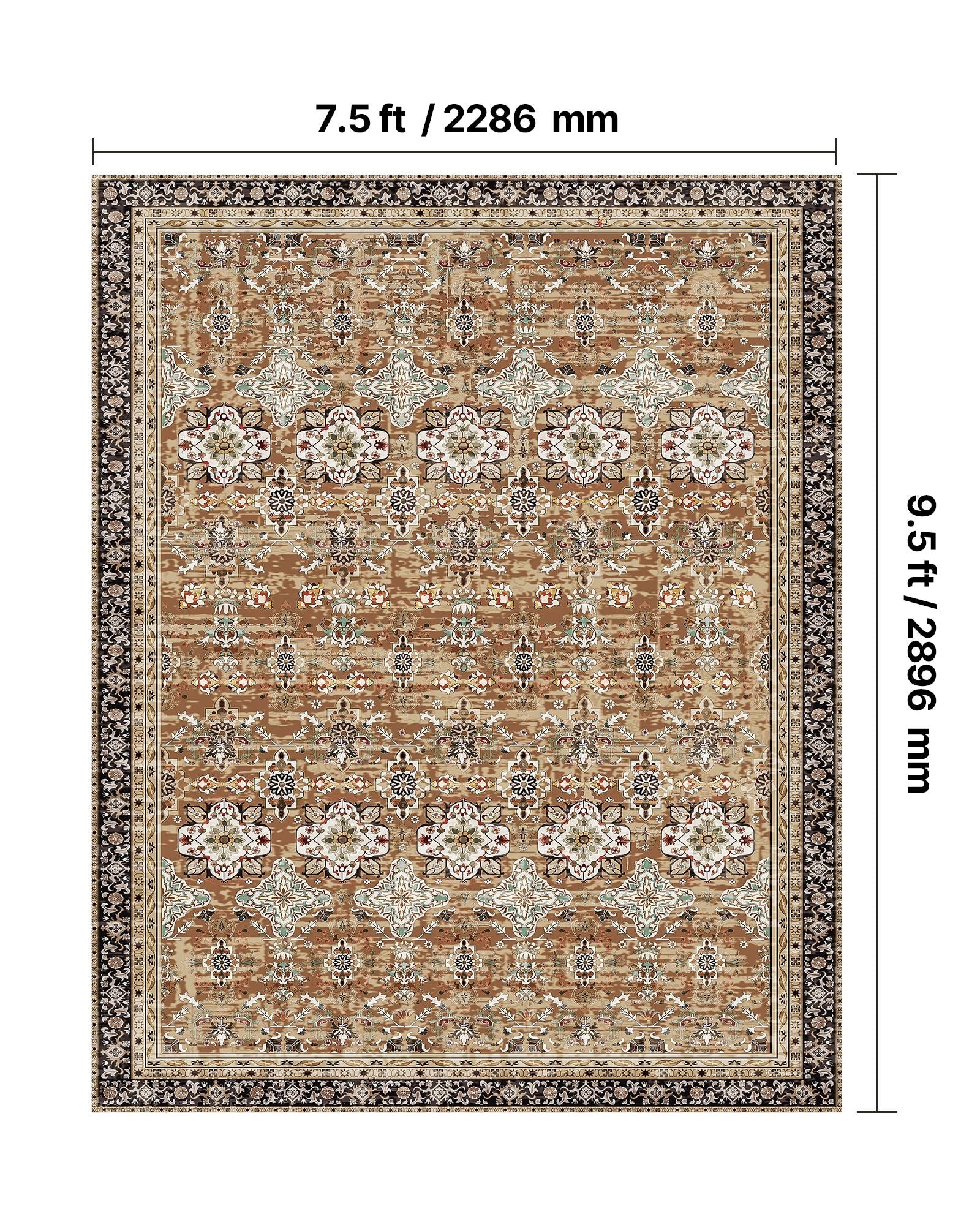 Area Rug, 7.5 X 9.5 Ft Large Washable Rug, Non - Slip And Tear - Resistant Soft Carpet, Pet & Child Friendly Vintage Area Rugs, Indoor Mat For Bedroom, Living Room, Office, Entryway, Brown Green - Noventis Home