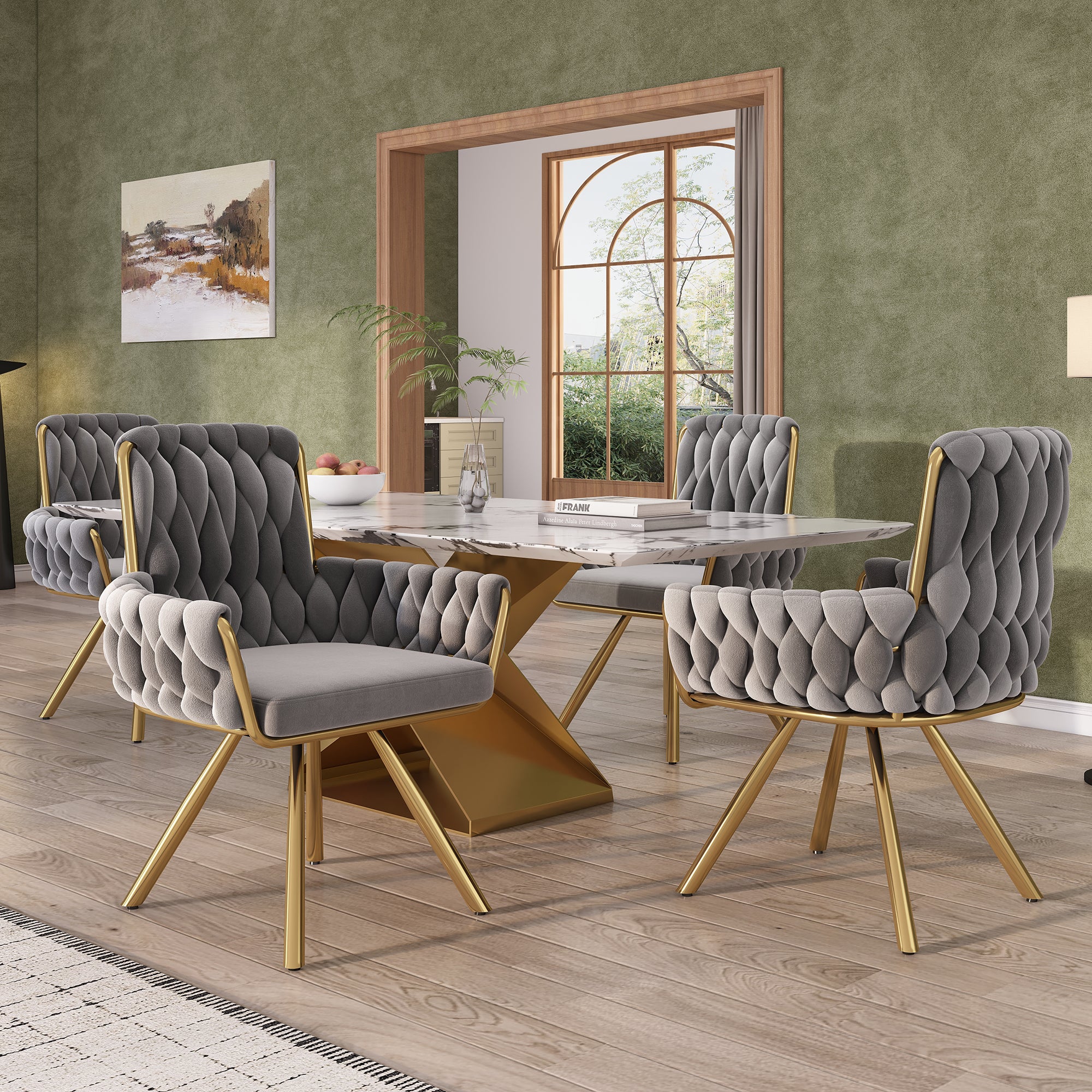 Set van 6 Fluwelen Eetkamerstoelen, Luxe Draaistoel voor Woonkamer en Slaapkamer met Vier Metalen Poten, Grijs - Noventis Home