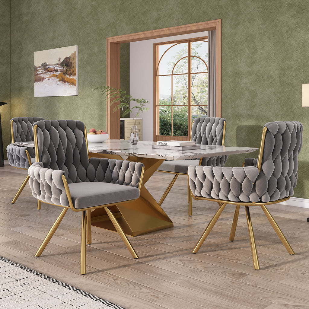 Set Of 4, Velvet Dining Chair, Armchair, Single Luxurious Living Room And Bedroom Swivel Chair, Leisure Swivel Chair With Four Metal Support Legs, Gray - Noventis Home