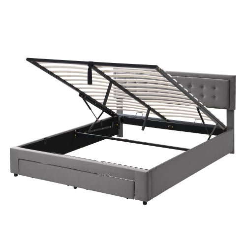 Gestoffeerd Super Kingsize Bed 180x200 cm, Fluweel, Grote Opbergruimte, Met Lattenbodem en Hoofdeinde, Zonder Matras, Grijs - Noventis Home