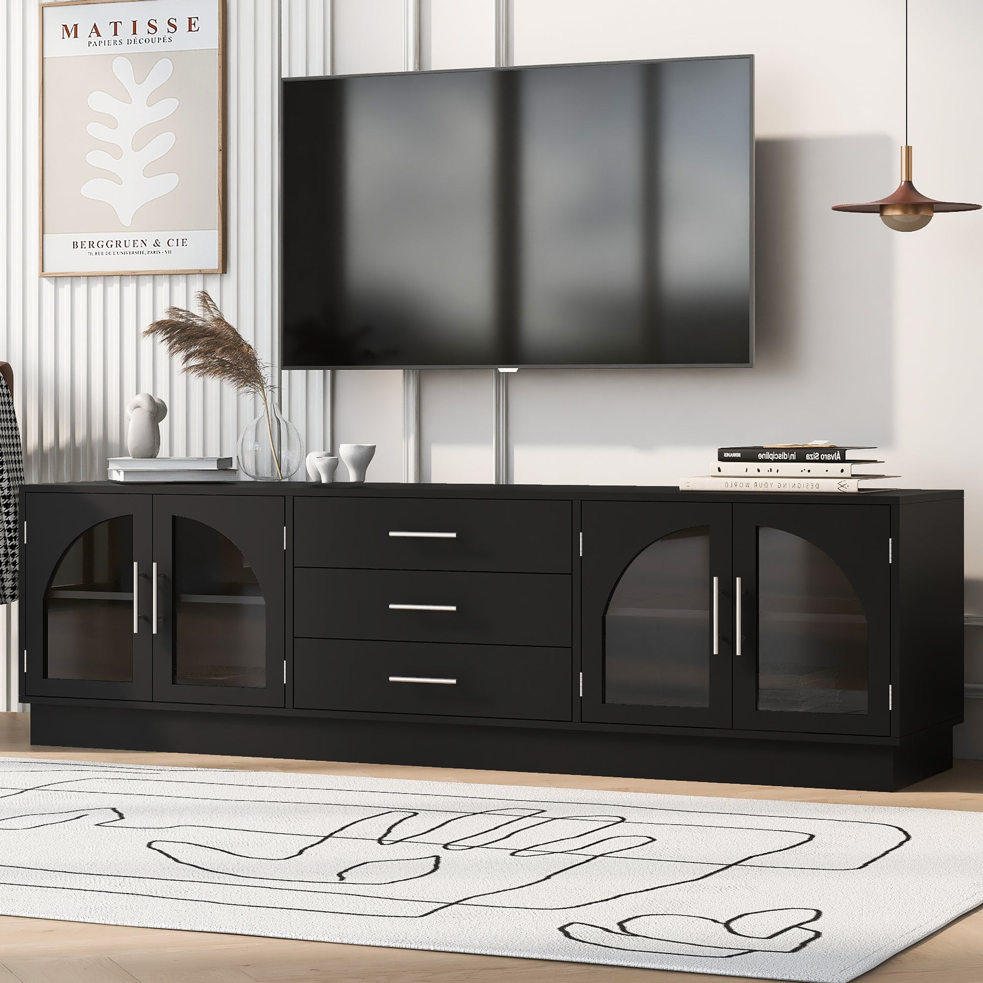 VIBE HAUS 68.9' Modern Minimalist TV Stand For TVs Up To 75 Inches, Entertainment Center Media Console Cabinet With Adjustable Shelves For Living Room - Noventis Home
