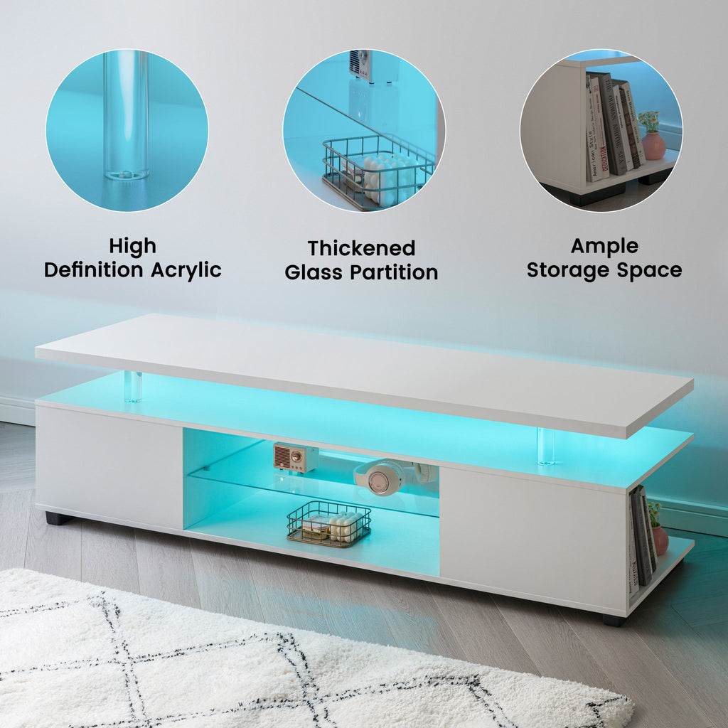 TV - meubel voor 60 inch TV, LED Gaming Entertainment Center, Mediaconsole met Grote Zijkast voor Woonkamer, Wit - Noventis Home