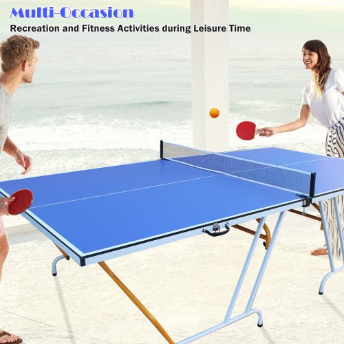 9ft Mid - Size Table Tennis Table Foldable & Portable Ping Pong Table Set For Indoor Games With Net, 2 Table Tennis Paddles And 3 Balls - Noventis Home