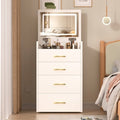 3 In 1 Vanity Desk With Open Top Mirror,Small Make Up Vanity Set With Visible Glass Desktop,Compact Makeup Vanity With 3 Drawers,Dressing Table For Bedroom - Noventis Home