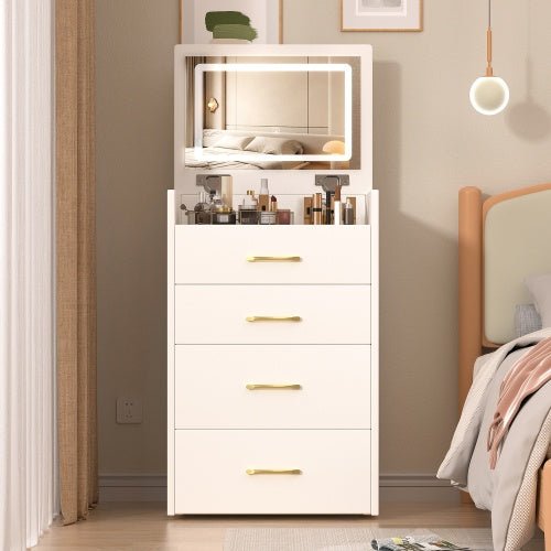 3 In 1 Vanity Desk With Open Top Mirror,Small Make Up Vanity Set With Visible Glass Desktop,Compact Makeup Vanity With 3 Drawers,Dressing Table For Bedroom - Noventis Home