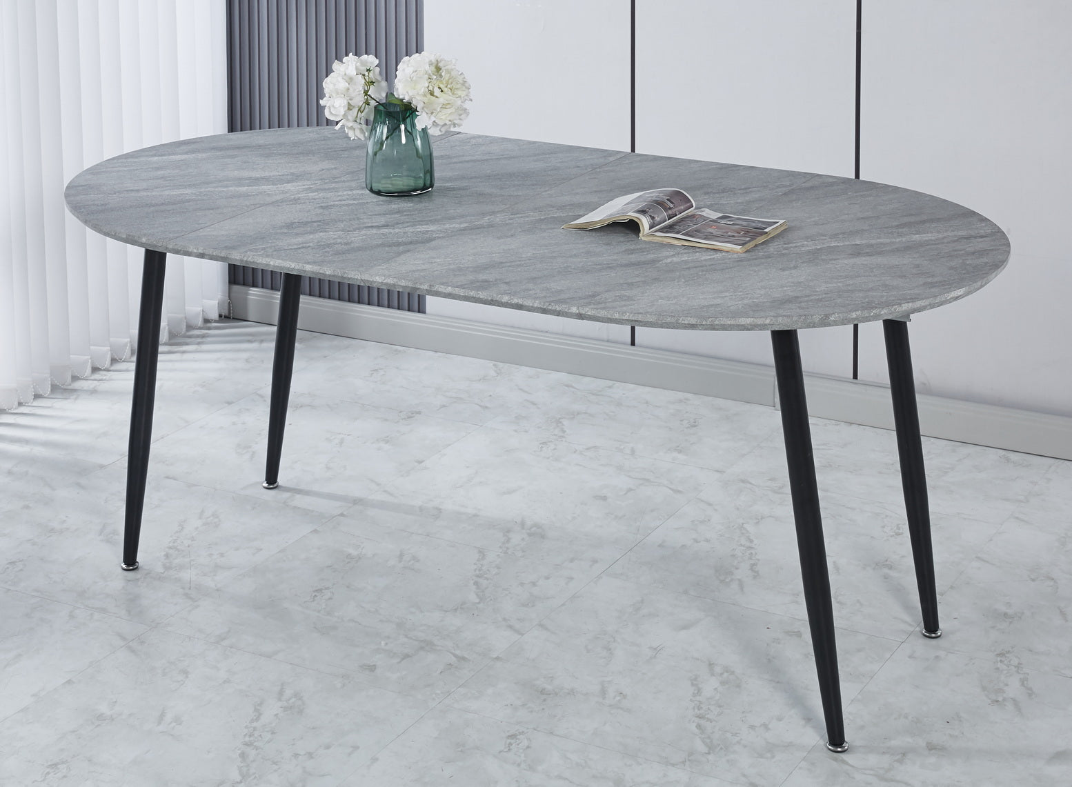 Uitschuifbare Eettafel, 100-140-180x100x75cm, Metalen Poten, Grijs MDF