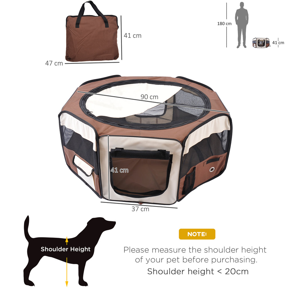 PawHut Portable Cat Dog Playpen Pet Puppy Rabbit Guinea Pig Pen Run Dia 90 X 41H Cm Indoor & Outdoor Brown - Noventis Home