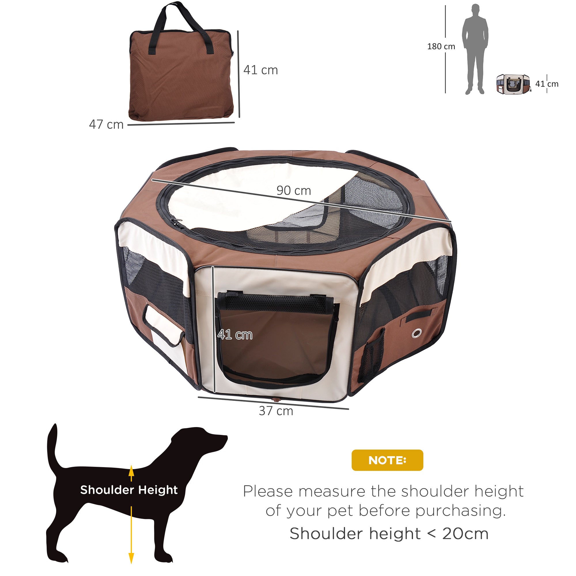 PawHut Portable Cat Dog Playpen Pet Puppy Rabbit Guinea Pig Pen Run Dia 90 X 41H Cm Indoor & Outdoor Brown - Noventis Home