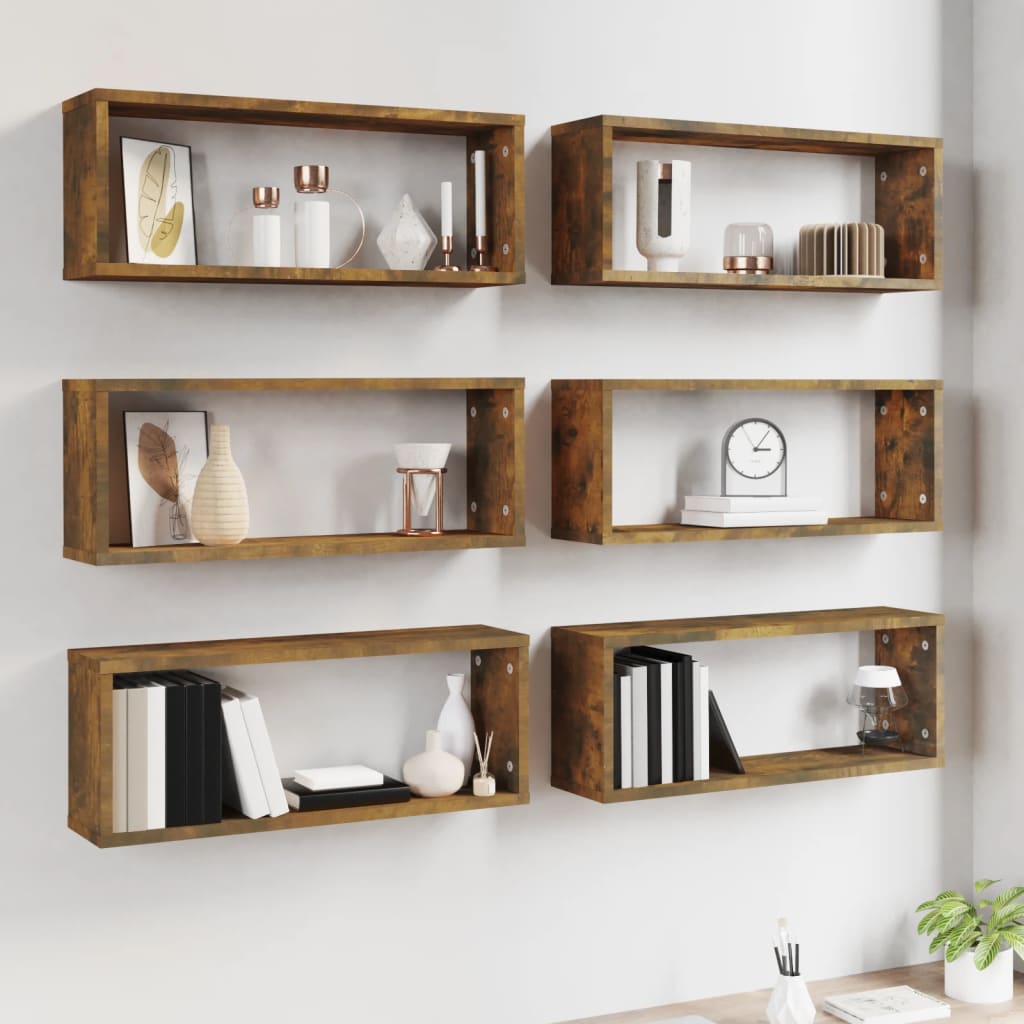 Cube Shelves 6 pcs. Smoked Oak 60x Wood - based material - Noventis Home