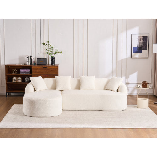 LY-022 Grijze Compressiebank met Chaise Longue en 3-zitter, Chenille Stof met Houtnerf, Inclusief 4 Kussens