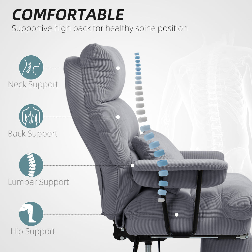 Executive Office Chair with Lumbar Support, Footrest, High Back Reclining Overstuffed Desk Chair with, Gray - Noventis Home