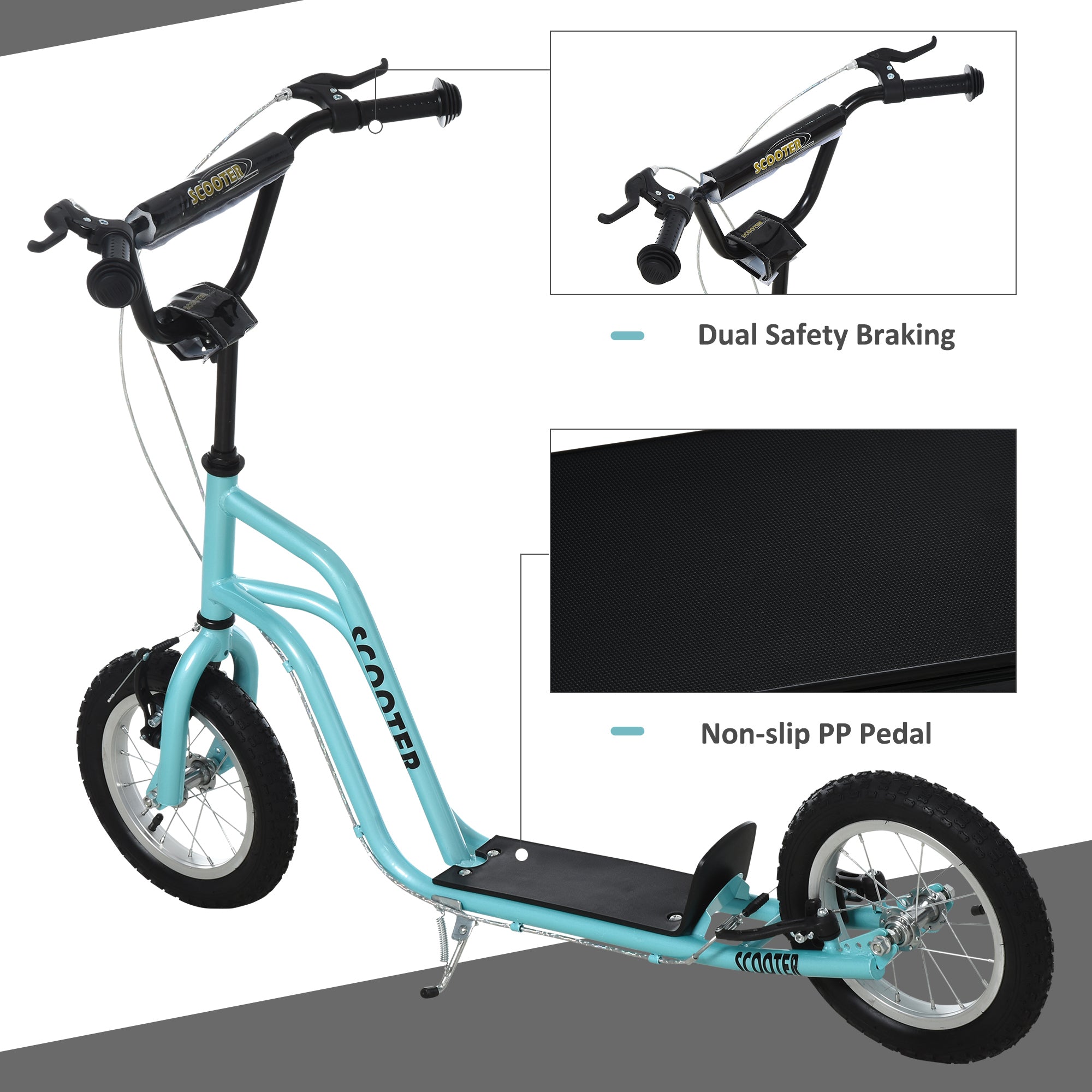 Stunt Scooter, Kids Scooter, 12'' Rubber Tyre Kick Scooter With Adjustable Handlebar, Dual Brakes, Blue - Noventis Home