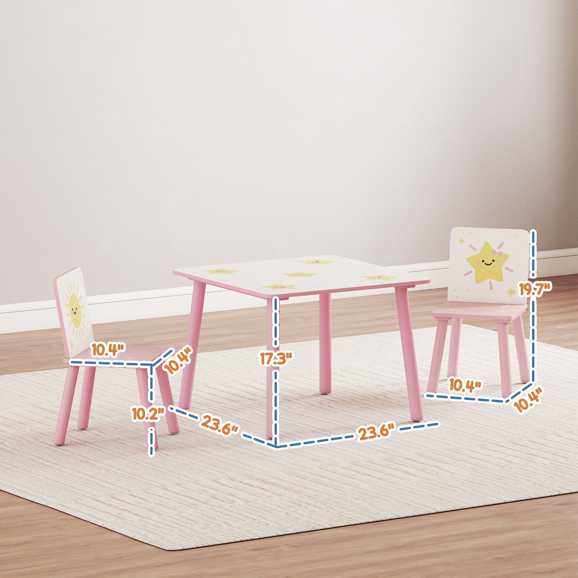 3-delige Kindertafel en Stoelset voor Kinderen van 3-8 Jaar, Slaapkamer en Speelkamer, Roze