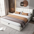 LED Upholstered Super King Size Bed - 6ft 180X200cm With Storage & Hydraulic Lift, USB Charging Ports, Adjustable Headboard & Lighting, PU , White - Noventis Home