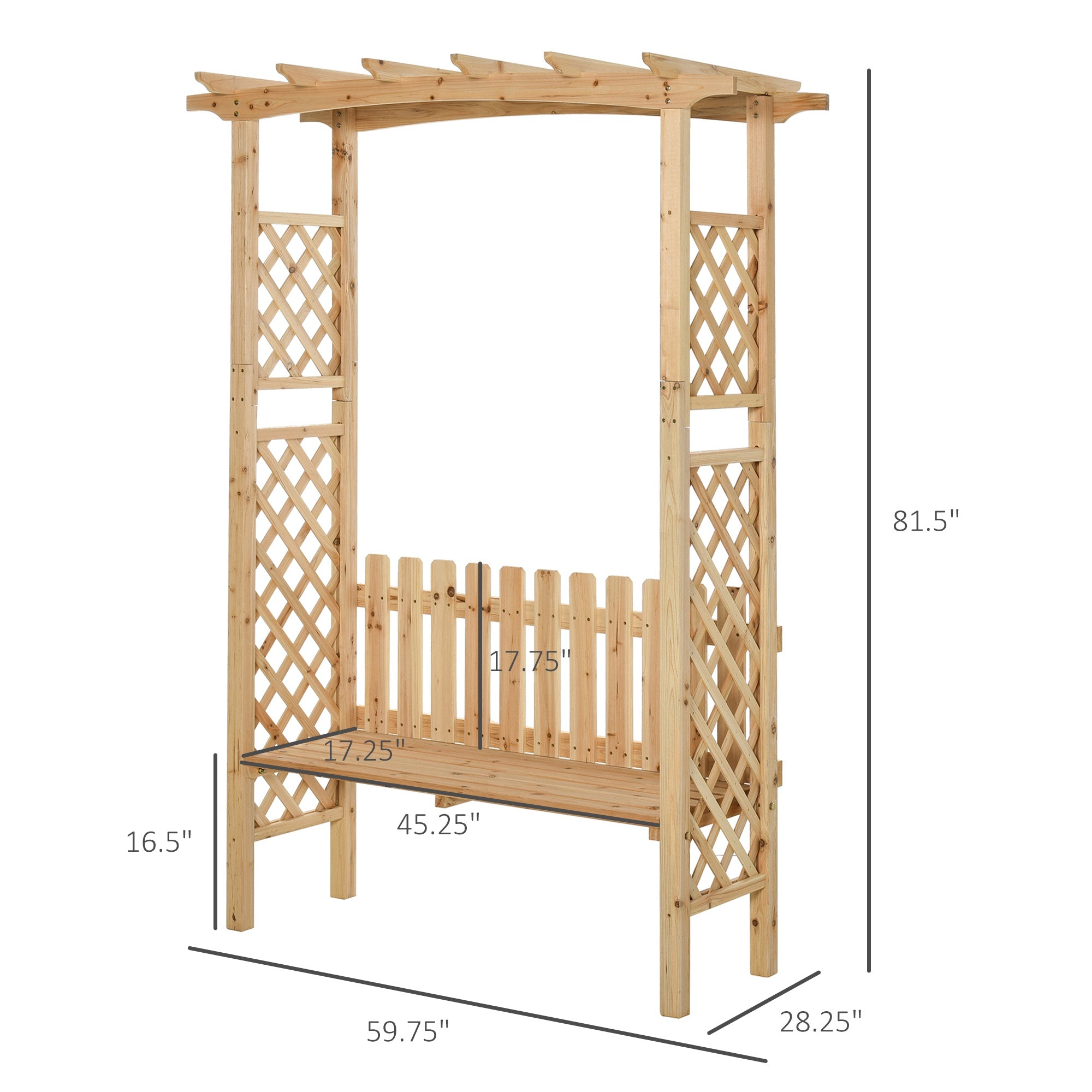 Tuinbank met Boogpergola, Natuurlijk Dennenhout met Beschermend Vernis, 2 - persoons, Ergonomisch Design - Noventis Home