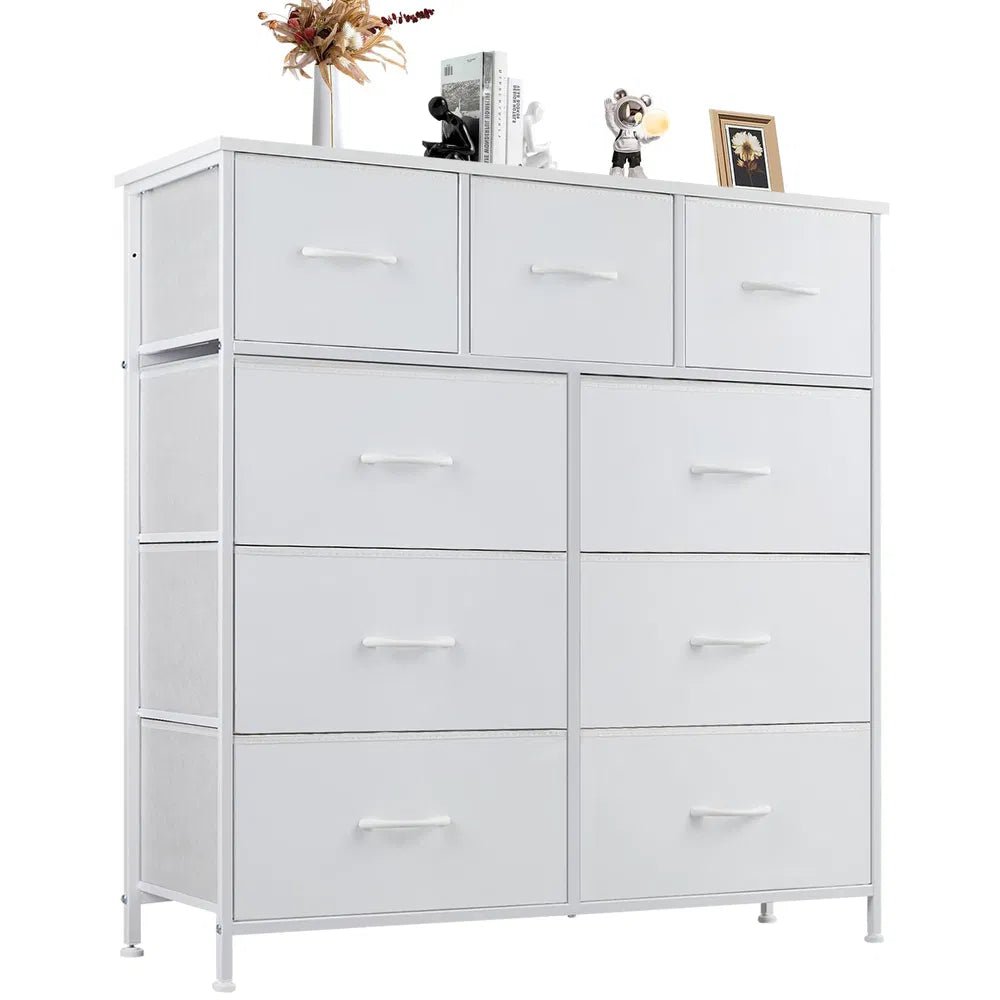 Dresser For Bedroom With 9 Fabric Storage Drawer Wardrobe Tall Chest Organizer Closet Adult&Kids Clothes Cabinet Furniture - Noventis Home