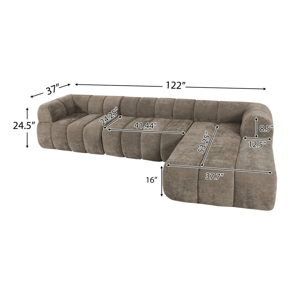 122" Moderne L - Vormige Hoekbank met Hoge - Dichtheid Schuim en Chaise Lounge, 2 - Delig, Volledig Gemonteerd Rechts, Perfect voor Woonkamer - Noventis Home