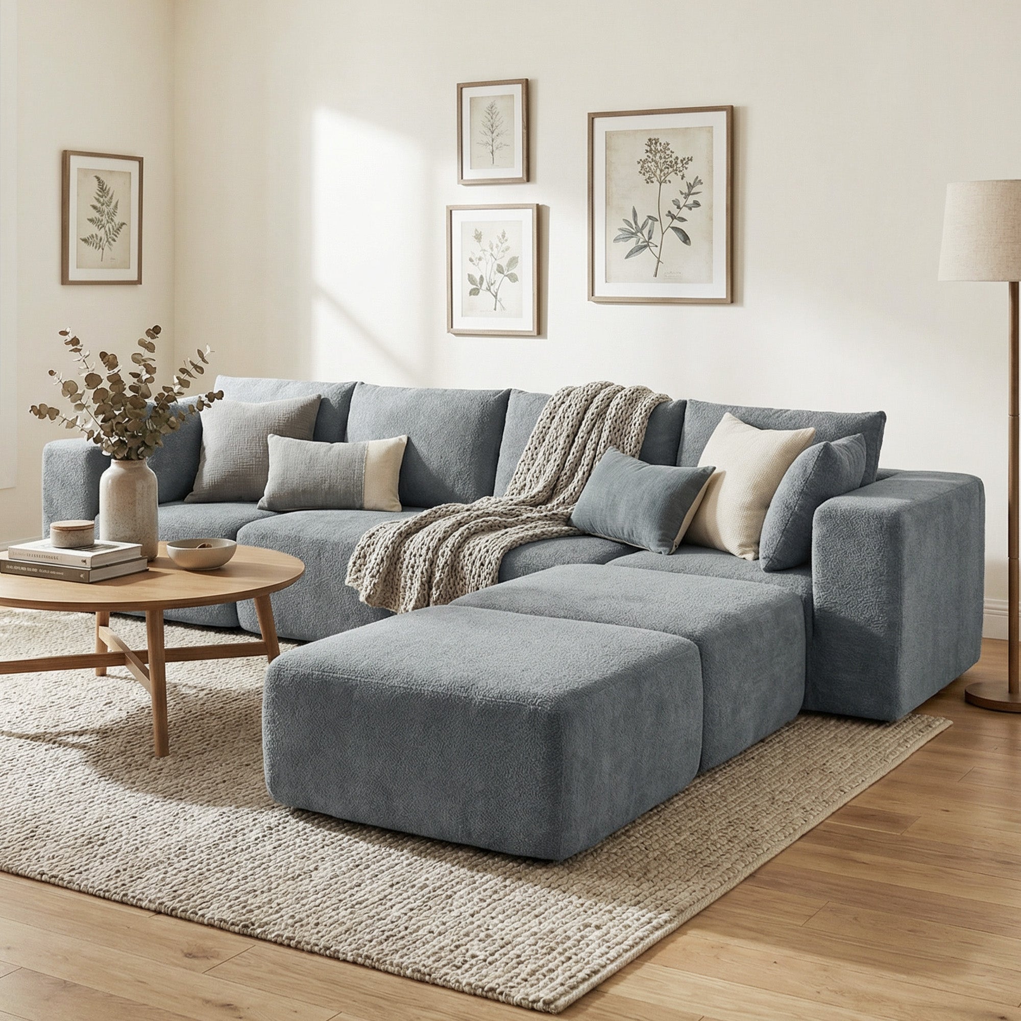 Modular Sectional Sofa, Boneless U - Shape Sectional Couch with 2 Ottomans, Dark Gray - Noventis Home