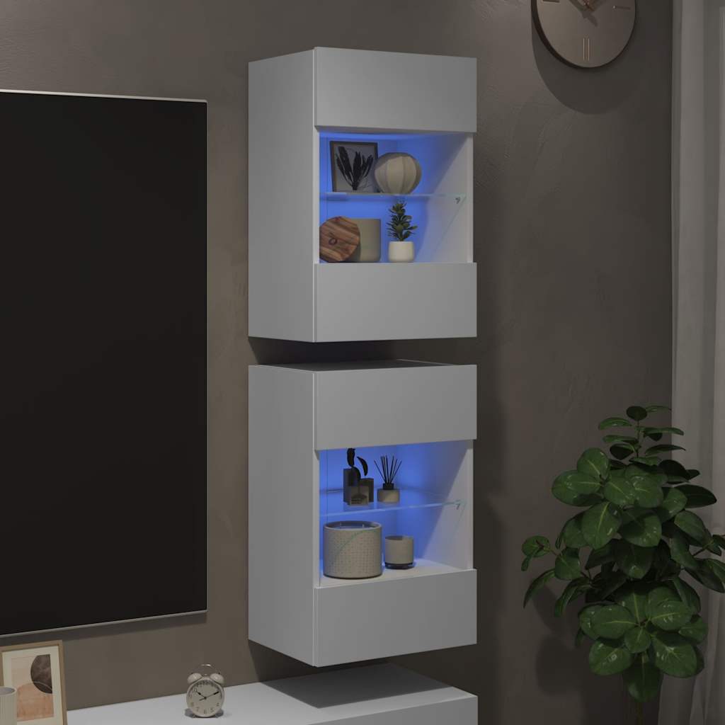 Wandkasten met RGB LED - verlichting voor TV, Set van 2, Artisan Eiken/Wit - Noventis Home
