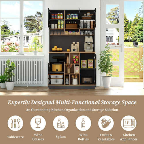 105x45x185 cm Keukenkast Buffetkast, Hoogglans Deuren, Verstelbare Planken, Lades, Open Opbergruimte, Kantelbescherming, Geschikt voor Keuken, Eetkamer en Woonkamer - Noventis Home