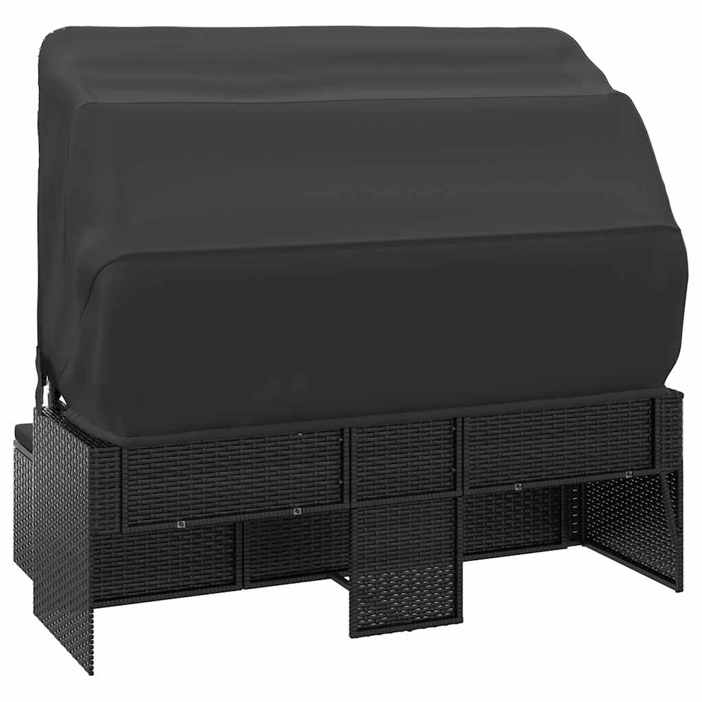 3 - seater garden sofa with canopy and footstool, poly rattan - Noventis Home