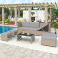 4 - 6 Seater Garden Lounge Set, Garden Furniture Set, Ratten Sofa, Seating Group, Patio Furniture,Khaki - Noventis Home