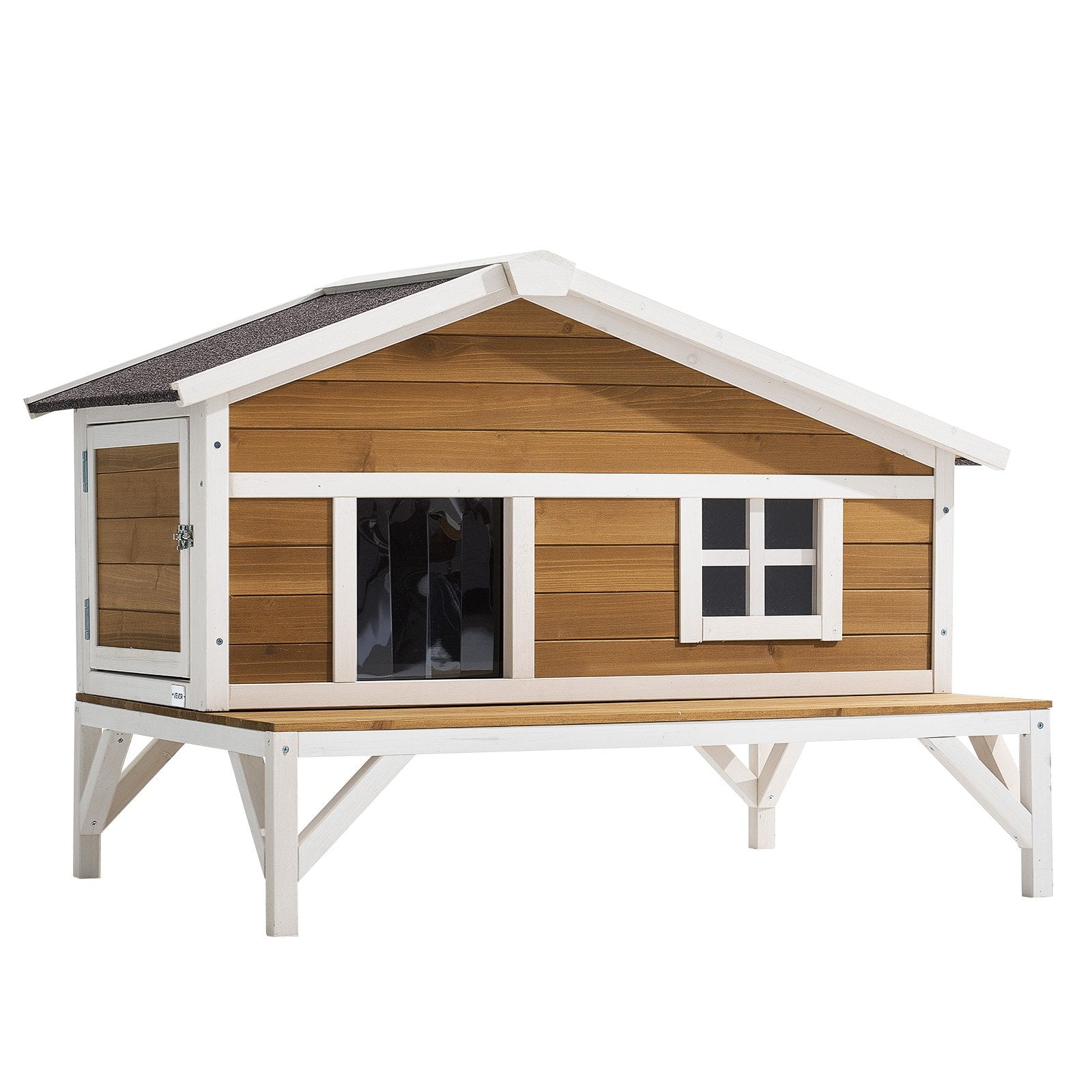 Insulated Cat House, All - Around Foam Insulation Elevated Cat Shelter, Wooden Feral Kitty Shelter With Large Platform, Waterproof Cats Condos For Indoor & Outdoor Cats In Winter 43.5x33.5x31 In - Noventis Home