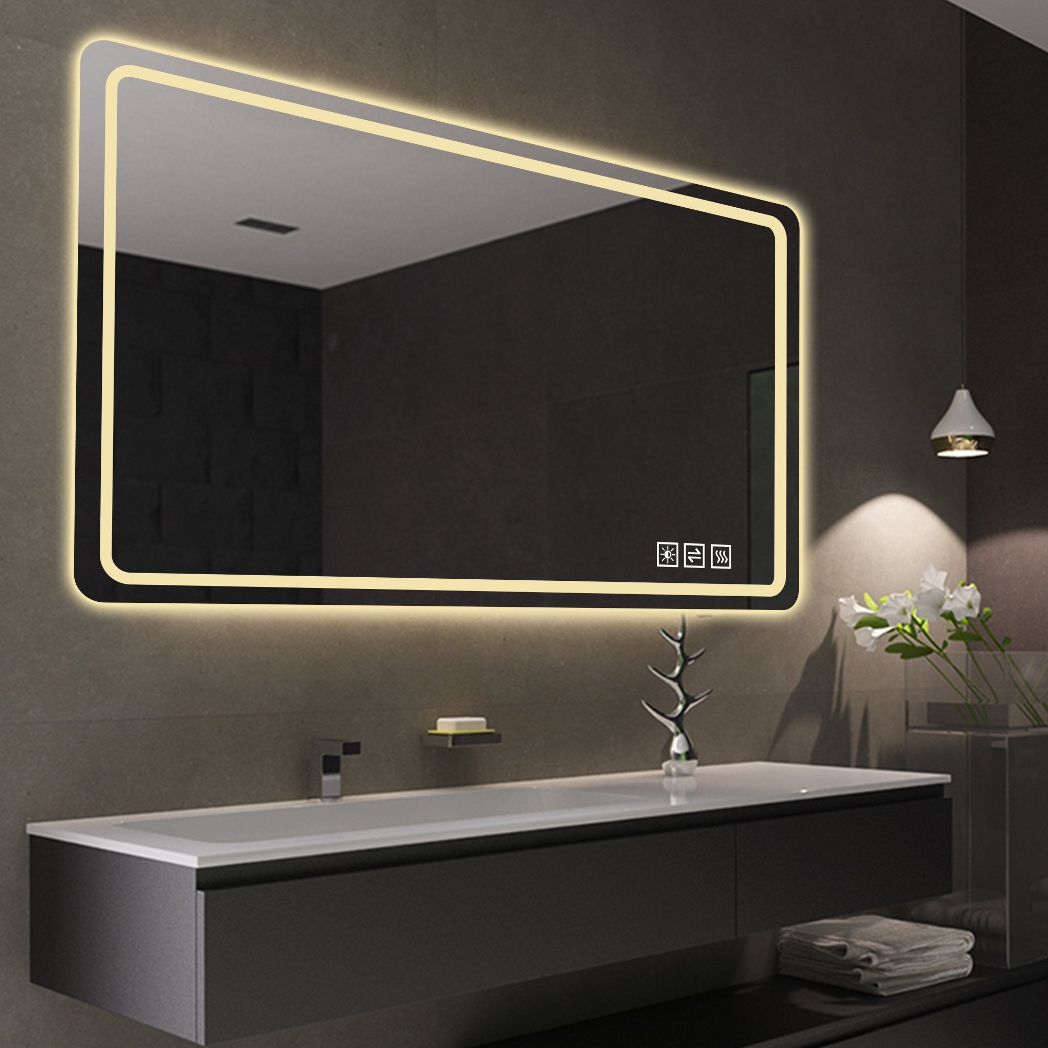 60X28 Inch LED Bathroom Mirror Vanity Mirrors With Front Lights Wall Mounted Anti - Fog Frameless Make Up Mirror With Light 5 Mm Silver Mirror Horizontal - Noventis Home