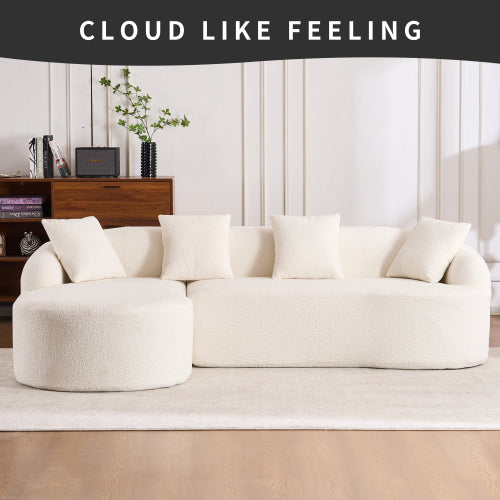 LY-022 Grijze Compressiebank met Chaise Longue en 3-zitter, Chenille Stof met Houtnerf, Inclusief 4 Kussens