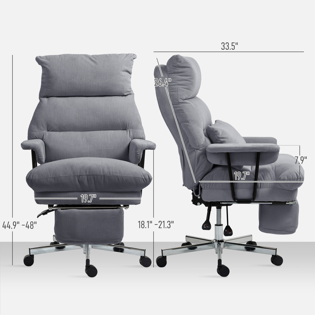 Executive Office Chair with Lumbar Support, Footrest, High Back Reclining Overstuffed Desk Chair with, Gray - Noventis Home