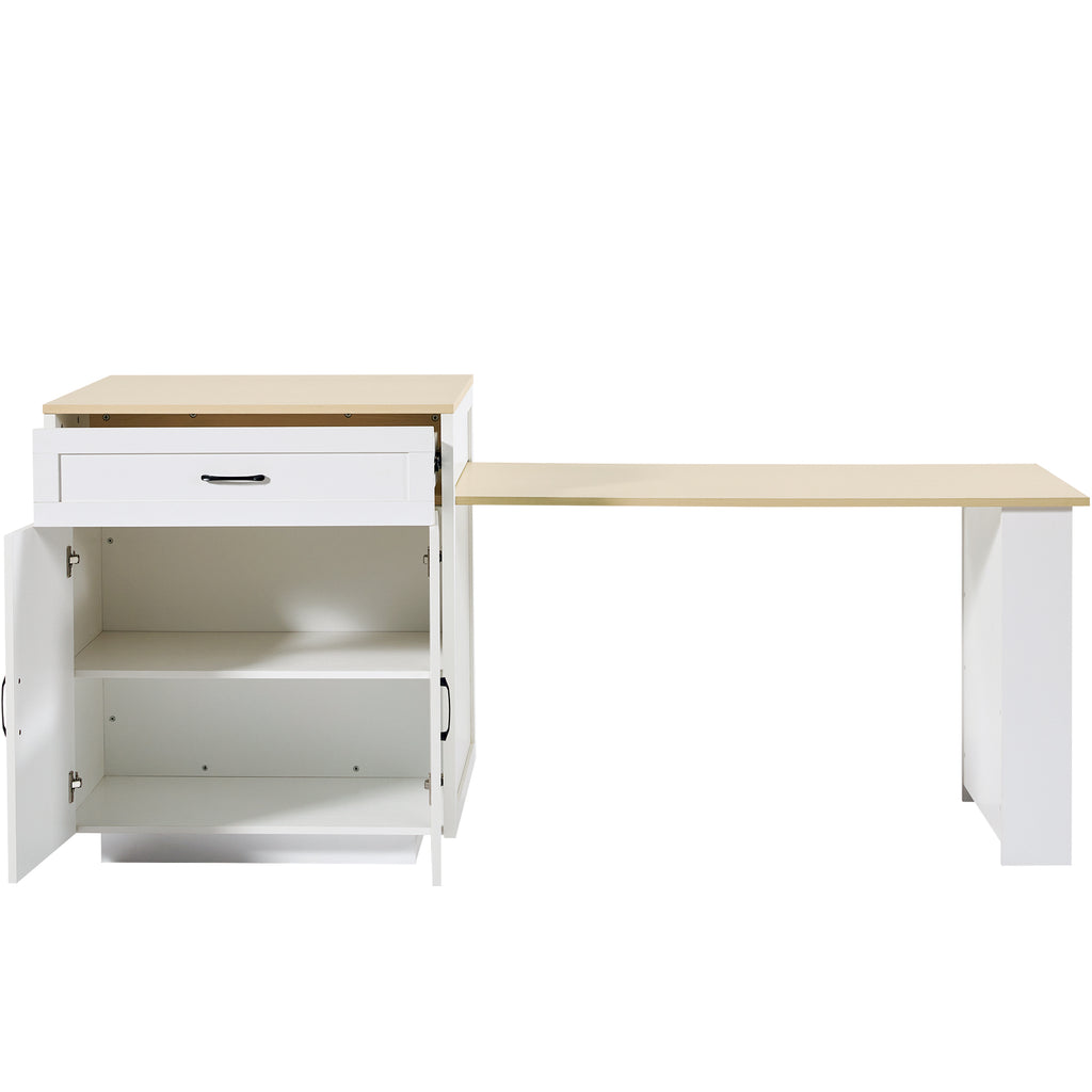 Extendable Bar Table With Storage 133 - 202 X 70 X 93.5 Cm With Two Drawers And Four Compartments, Expandable Kitchen Island Table For 2 - 6 People, Kitchen Dining Cart With Side Shelves, White. - Noventis Home