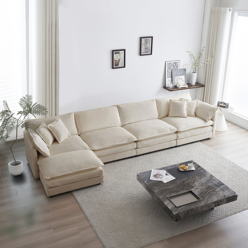 Modular Sectional Sofa For Living Room,U Shaped Couch 5 Seater Convertible Sectional Couch With 1 Ottoman ,Beige Chenille - Noventis Home