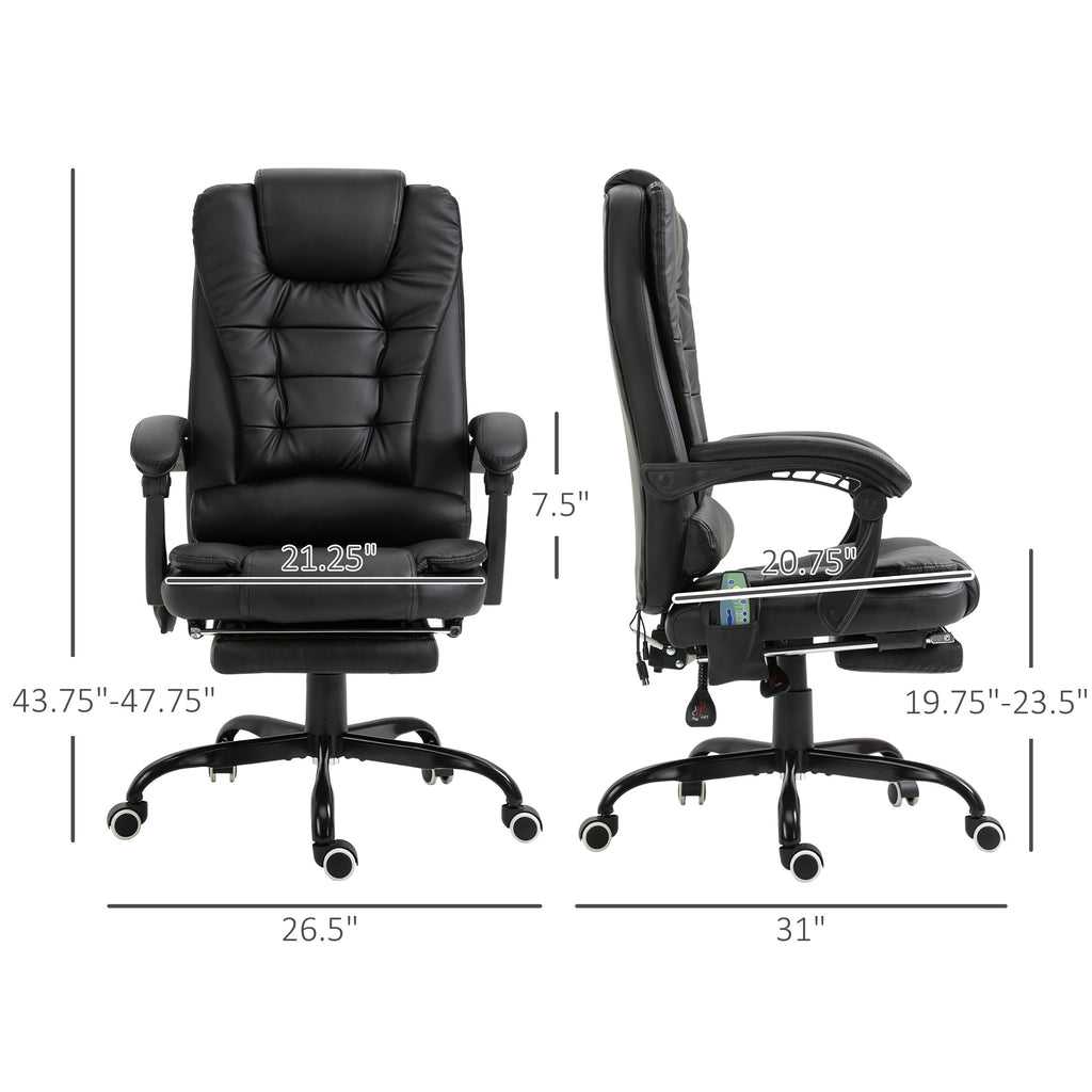 7 - Point Vibrating Massage Office Chair High Back Executive Recliner with Lumbar Support, Footrest, Reclining Back, Adjustable Height, Black - Noventis Home
