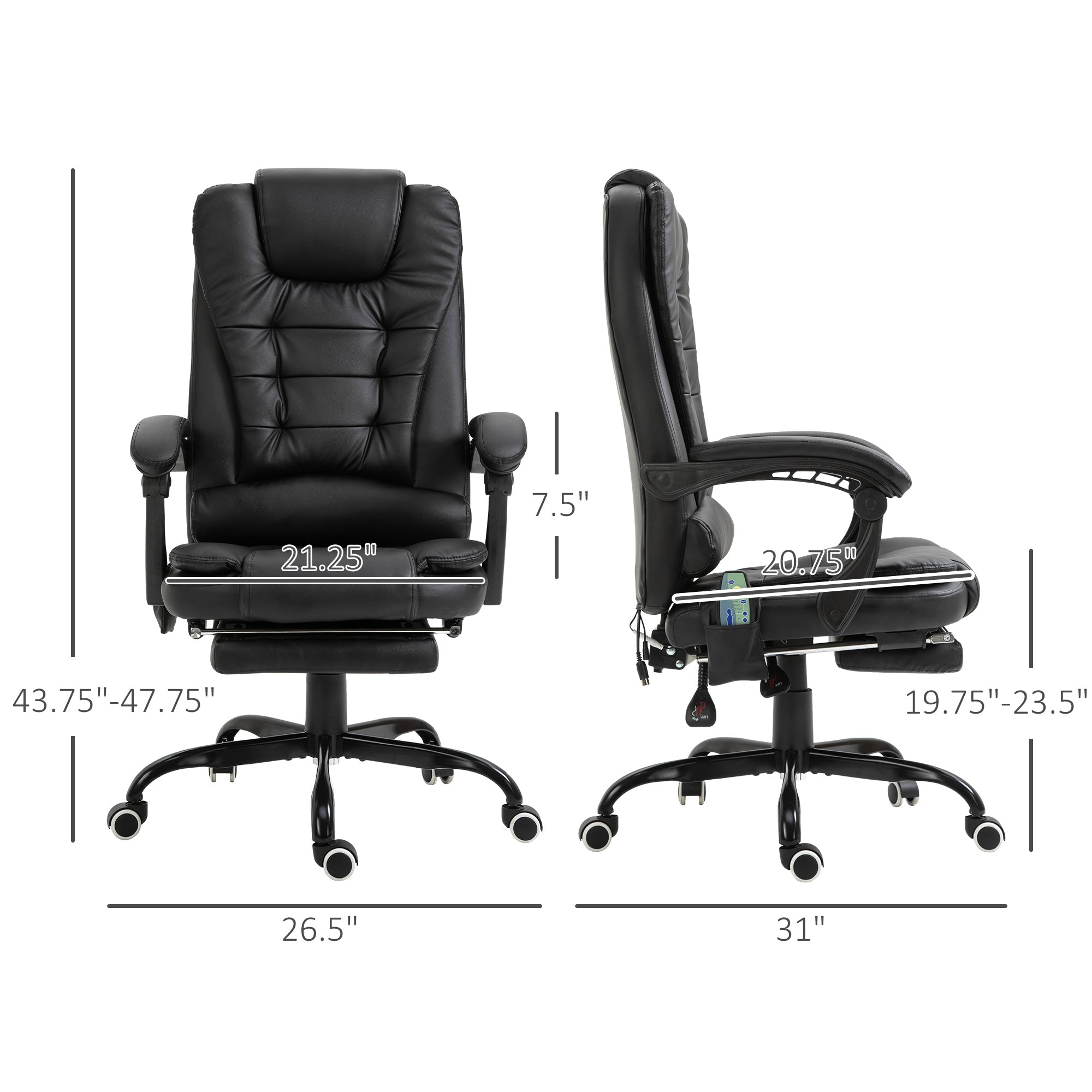 7 - Point Vibrating Massage Office Chair High Back Executive Recliner with Lumbar Support, Footrest, Reclining Back, Adjustable Height, Black - Noventis Home