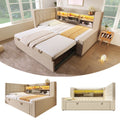Daybed Upholstered Bed 90 X 190 Cm, 3FT Single Sofa Bed With Storage, USB &Type C Charging Station, Pull Out Trundle For Living Room And Bedroom, Linen, Beige No Mattress - Noventis Home