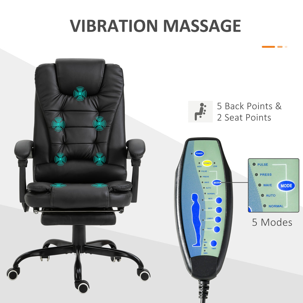7 - Point Vibrating Massage Office Chair High Back Executive Recliner with Lumbar Support, Footrest, Reclining Back, Adjustable Height, Black - Noventis Home