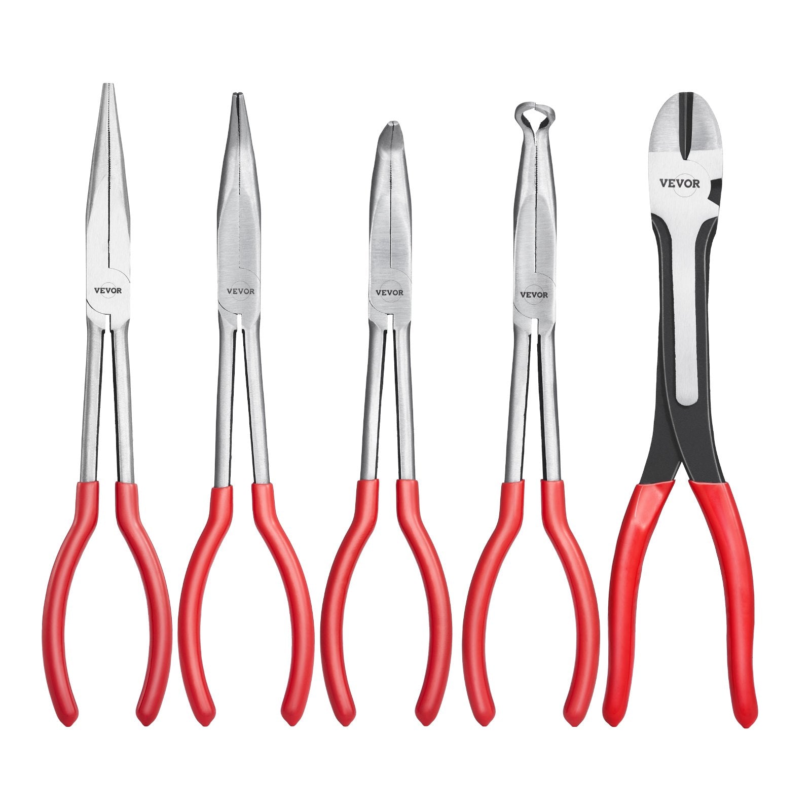5-delige Spitsneustang Set, 28cm Lang, met Diagonale Kniptang, 45°/90° Gebogen Tang, Ronde Tang en Opbergtas