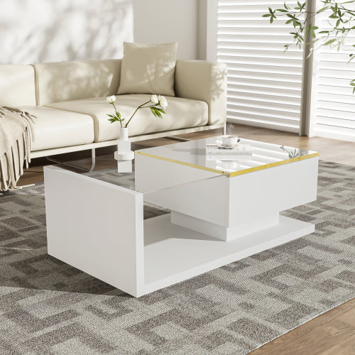 Salontafel 90 cm, Hoogglans Wit, met Glas en LED-verlichting