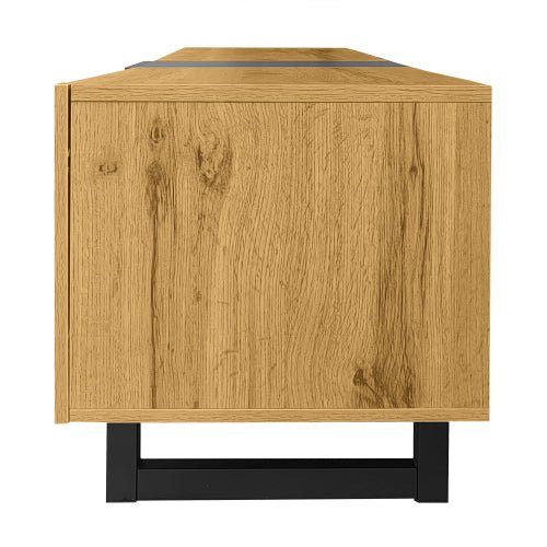 Colorblock TV - meubel, Contrasterend Kleurdesign, 3 Deuren en 2 Vakken, U - vormige Metalen Poten, Retro Houtnerf, 170 cm - Noventis Home