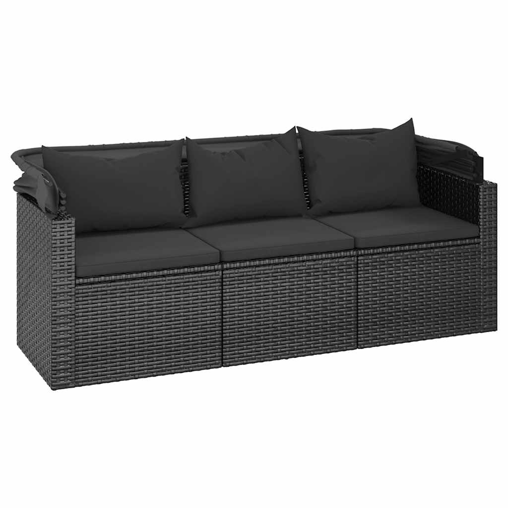 3 - seater garden sofa with canopy and footstool, poly rattan - Noventis Home