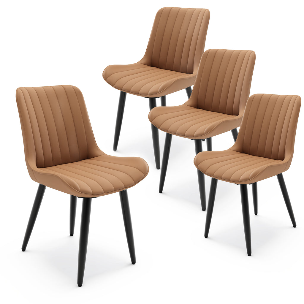 Set van 4 Moderne PU Leren Eetkamerstoelen met Dikke Kussens en Metalen Poten, voor Keuken en Eetkamer, Bruin - Noventis Home