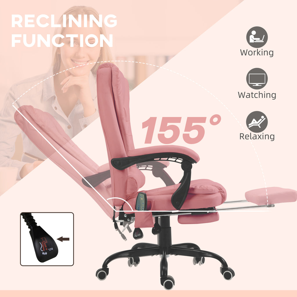 7 - Point Vibrating Massage Office Chair High Back Massaging Office Desk Chair with Lumbar Support, Footrest, Pink - Noventis Home