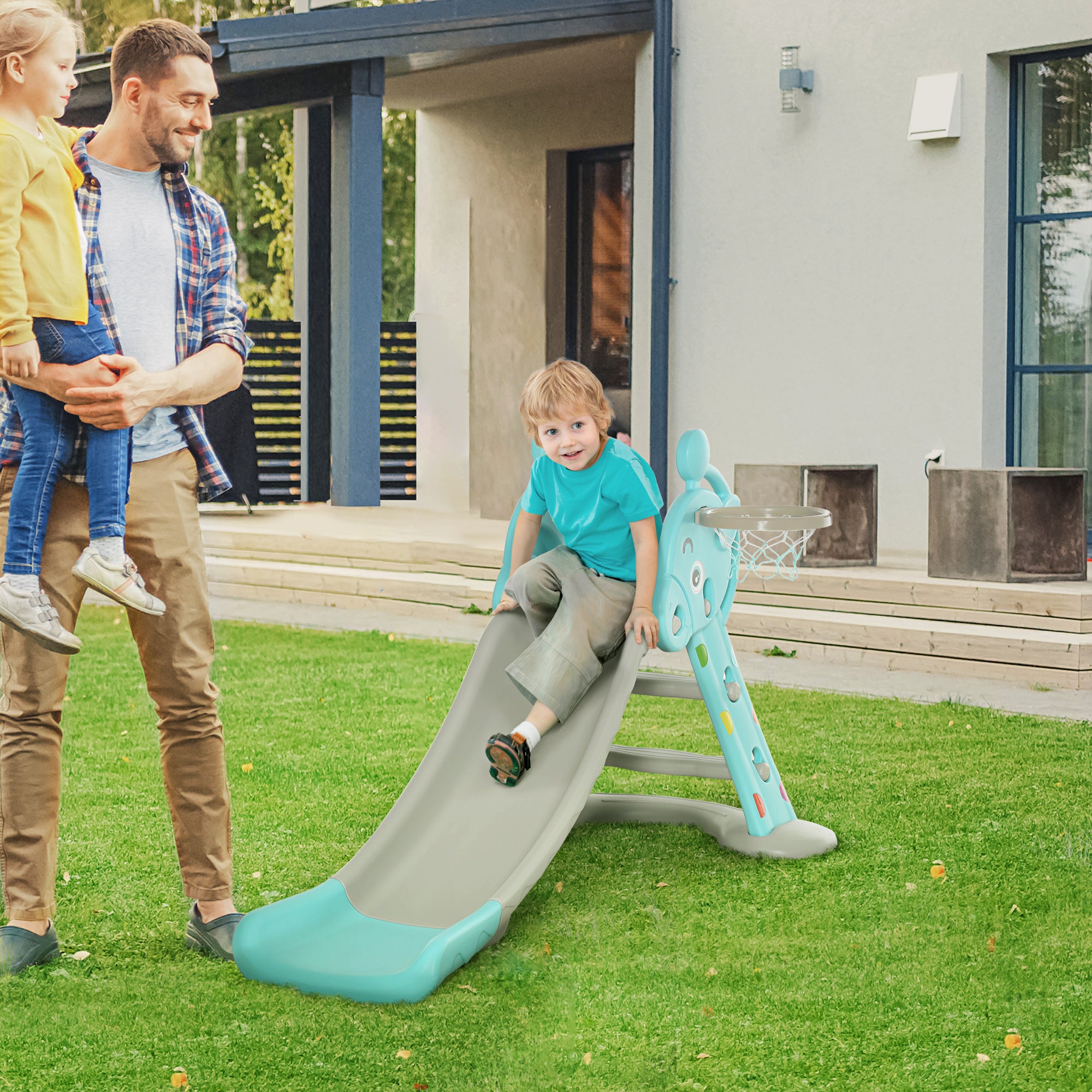Kinderglijbaan met Basketbalring, 2 - in - 1 Speelset voor Kinderen van 18 Maanden tot 4 Jaar - Noventis Home