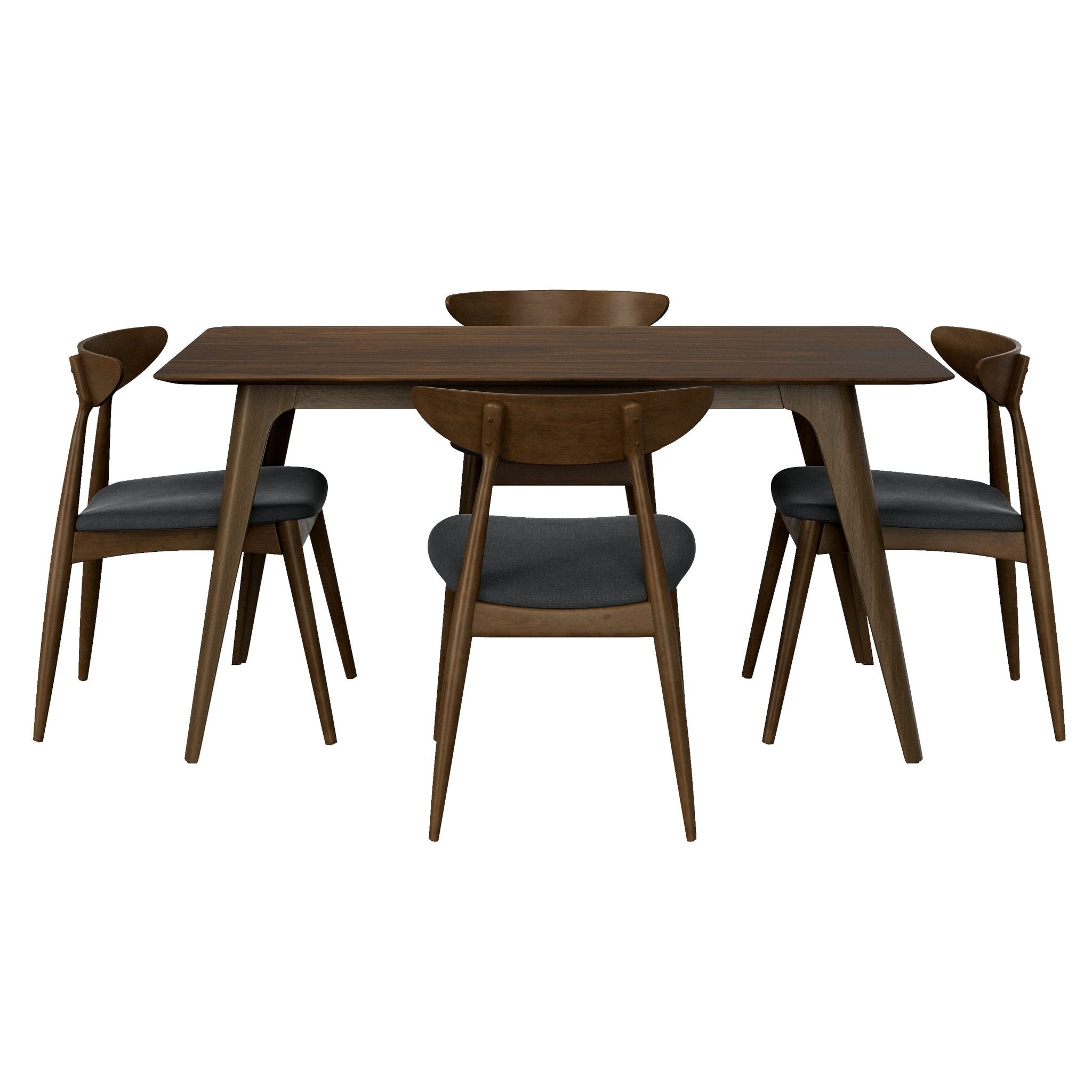 5 - Piece Dining Table Set, 1 Table 4 Chairs, Rubberwood Frame, Ergonomic Backrest, Soft Cushioned Chairs, Walnut - Charcoal - Noventis Home