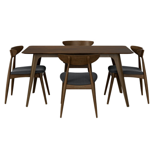 5 - Piece Dining Table Set, 1 Table 4 Chairs, Rubberwood Frame, Ergonomic Backrest, Soft Cushioned Chairs, Walnut - Charcoal - Noventis Home