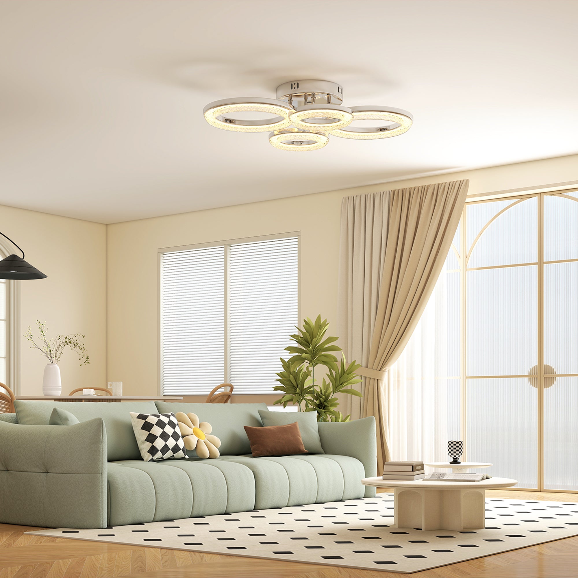 LED Ceiling Light, Modern 4 Rings Ceiling Lamp With Wall Switch Control, 40W 4350lm Flush Mount Ceiling Light With 3500K/4500K/6000K Colour Temperatures For Living Room, Bedroom, Silver Tone - Noventis Home